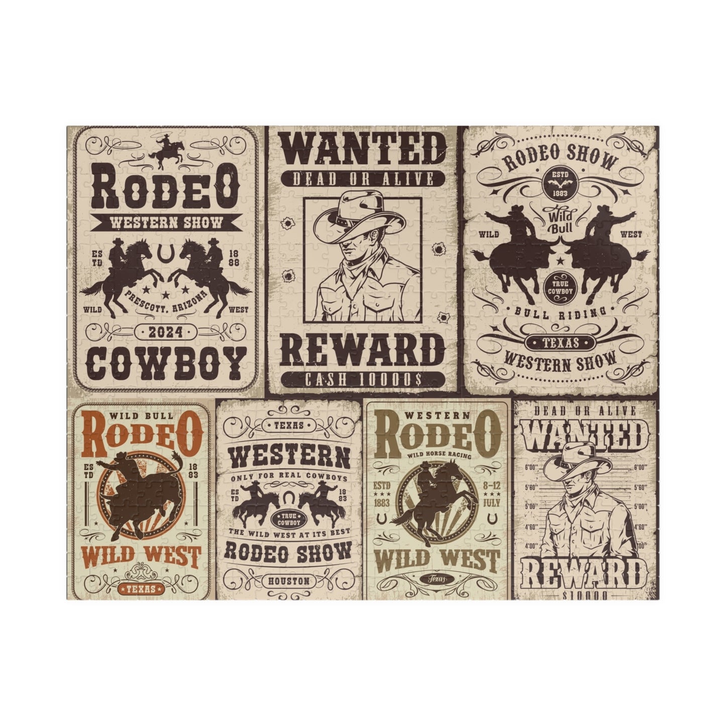 Western Rodeo Poster Jigsaw Puzzle — Vintage Wild West Wanted Signs (110–1014 pcs)