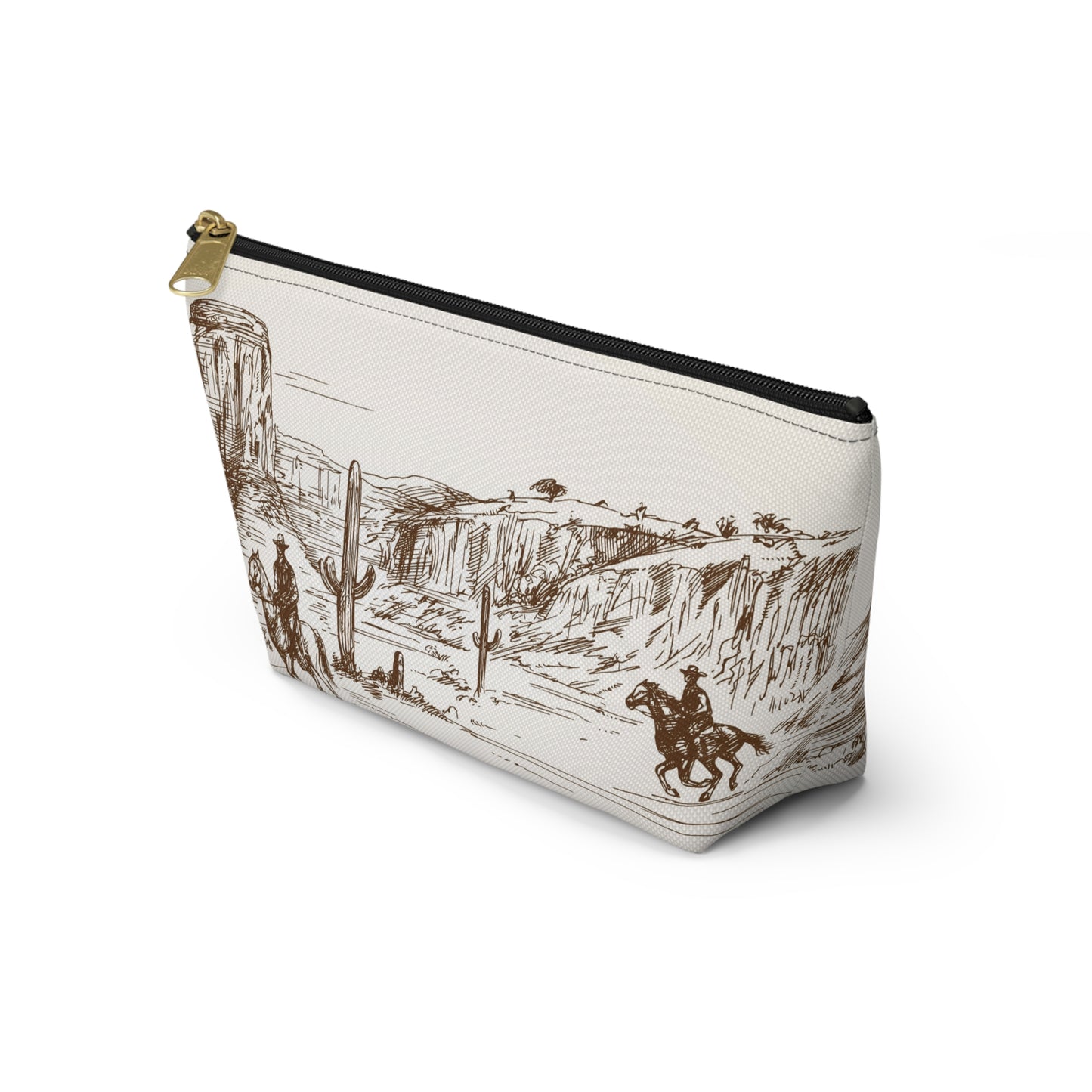 Western Cowboy Desert Accessory Pouch – Illustrated Ranch Scene T‑Bottom Makeup Bag