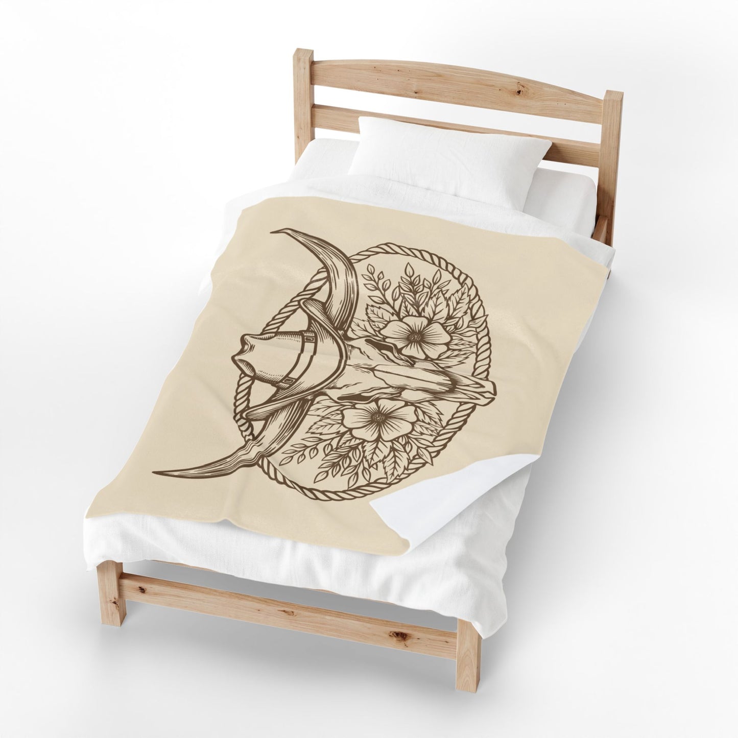 Boho Bull Skull Velveteen Throw Blanket