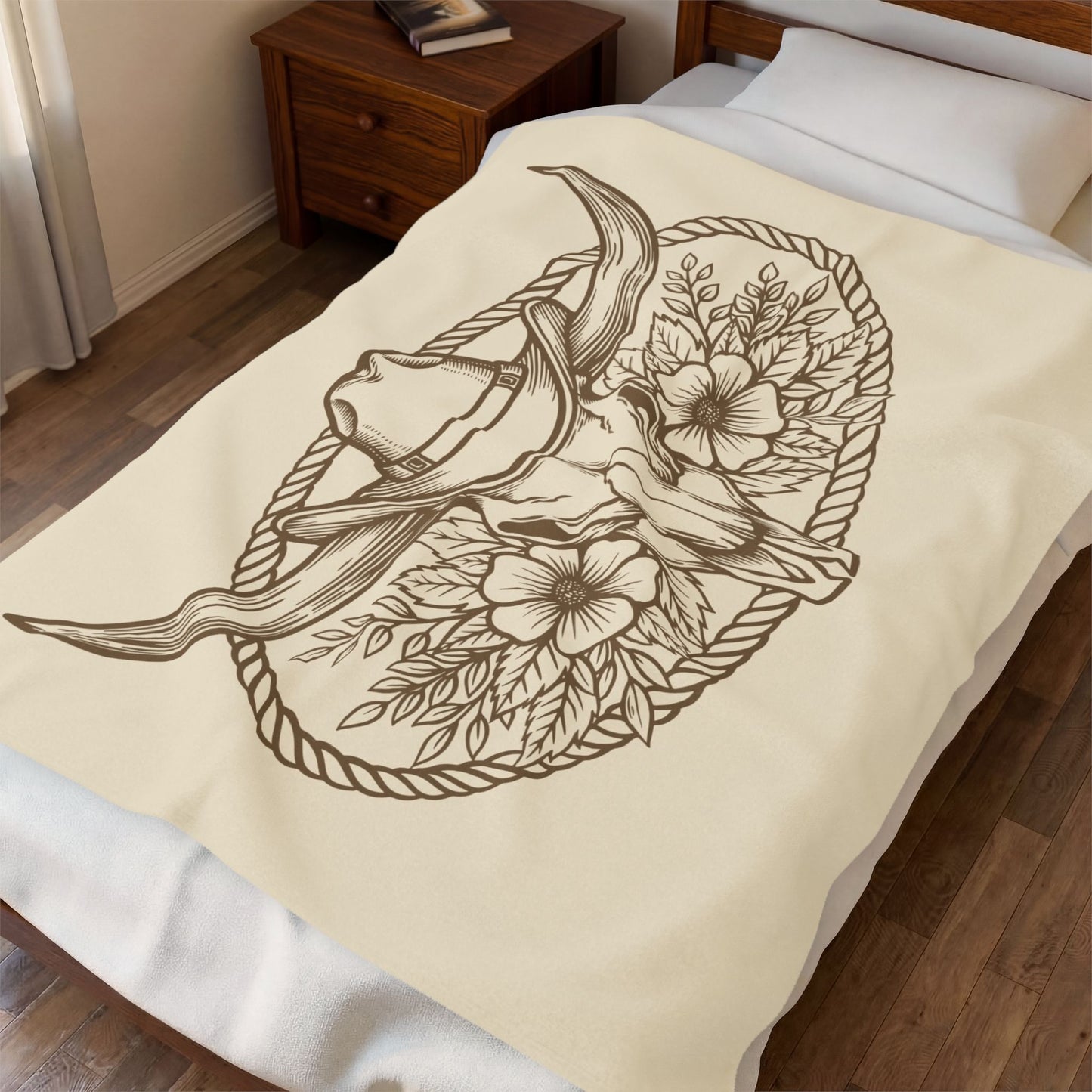 Boho Bull Skull Velveteen Throw Blanket