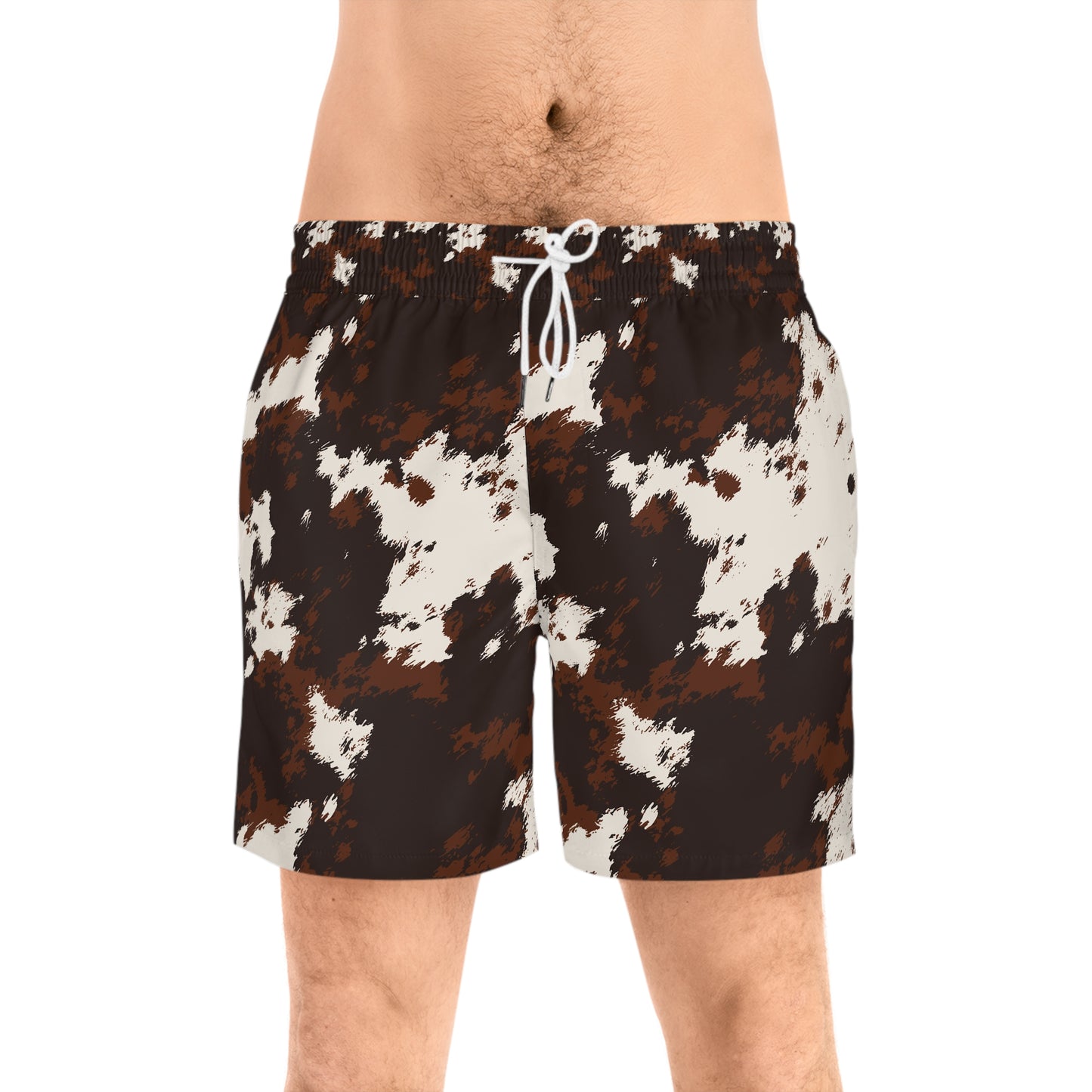 Brown White Cowhide Print Swim Trunks