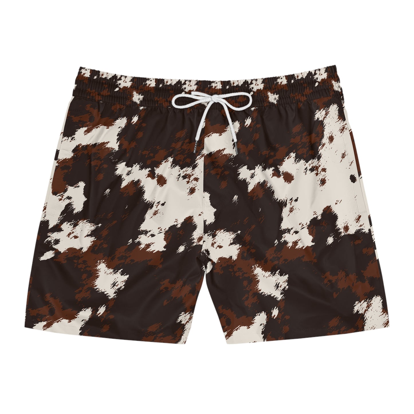 Brown White Cowhide Print Swim Trunks