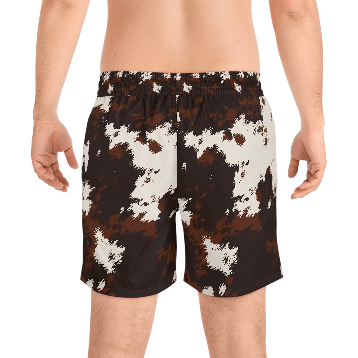 Brown White Cowhide Print Swim Trunks