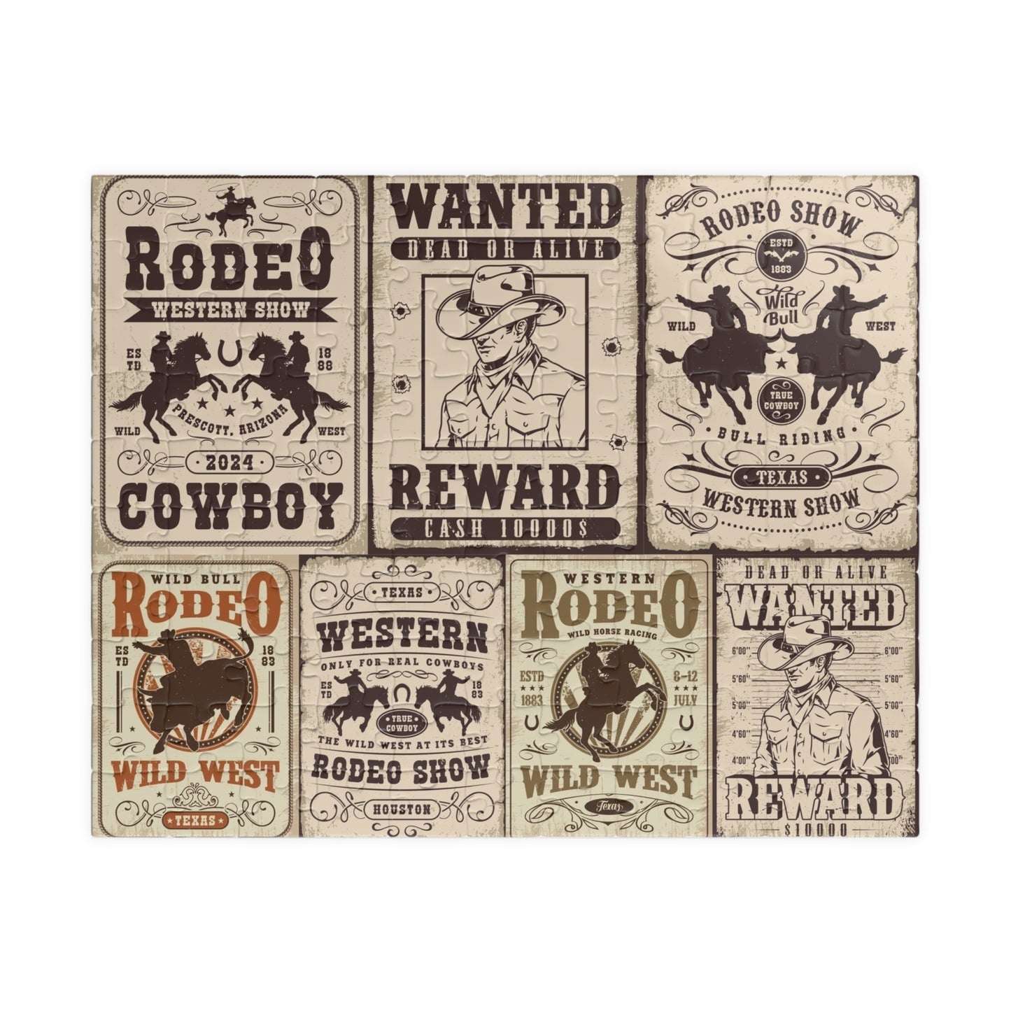 Western Rodeo Poster Jigsaw Puzzle — Vintage Wild West Wanted Signs (110–1014 pcs)