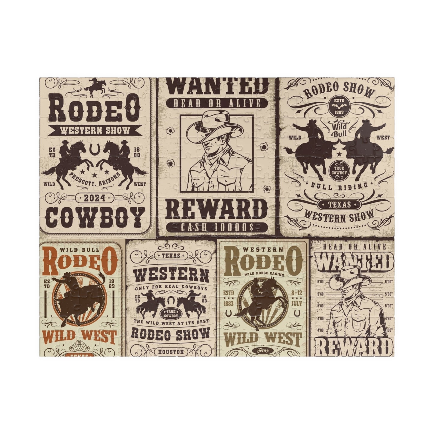 Western Rodeo Poster Jigsaw Puzzle — Vintage Wild West Wanted Signs (110–1014 pcs)