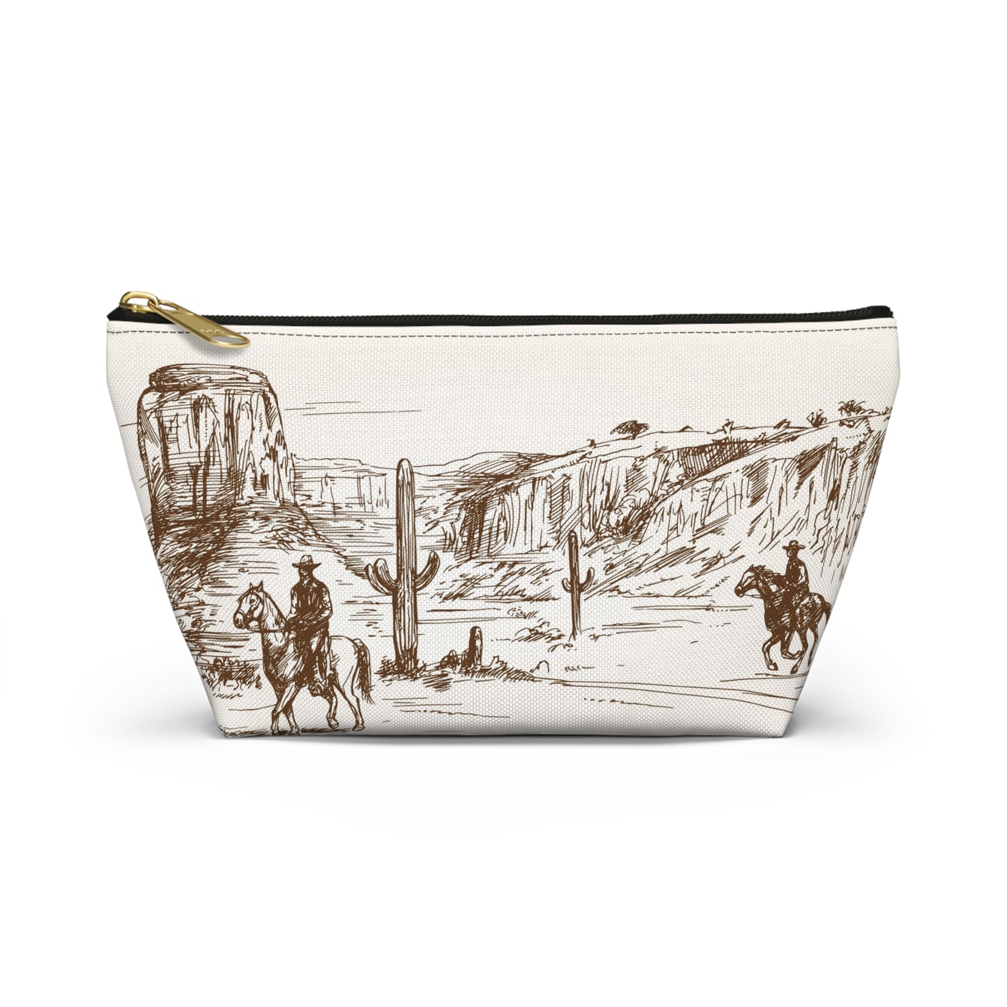 Western Cowboy Desert Accessory Pouch – Illustrated Ranch Scene T‑Bottom Makeup Bag