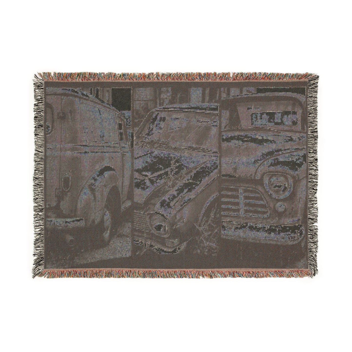 Vintage Trucks Woven Blanket — Retro Antique Pickup Throw for Car Lovers
