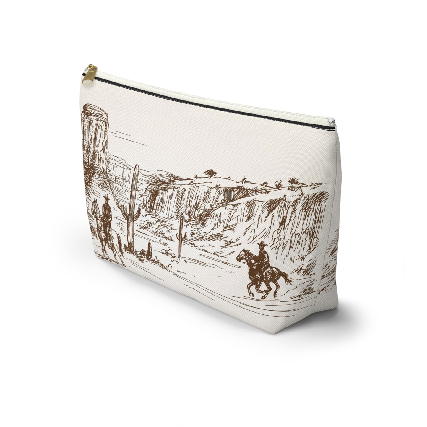 Western Cowboy Desert Accessory Pouch – Illustrated Ranch Scene T‑Bottom Makeup Bag