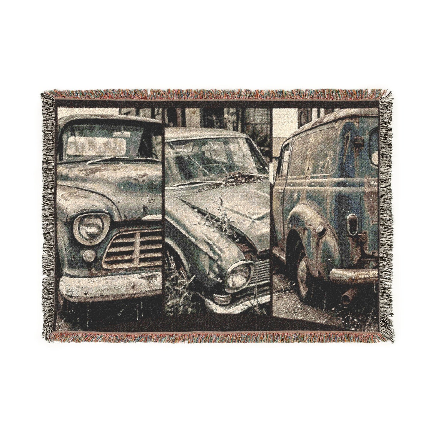 Vintage Trucks Woven Blanket — Retro Antique Pickup Throw for Car Lovers