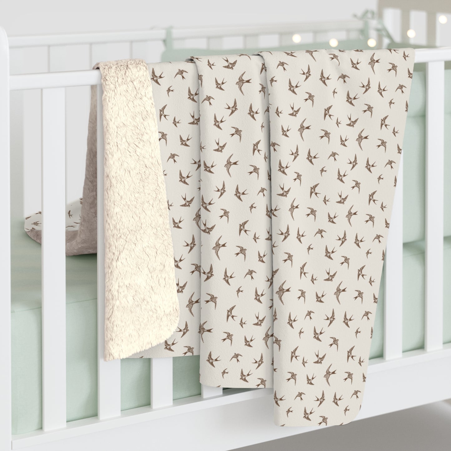Sherpa Blanket Neutral Bird Print Fleece Throw