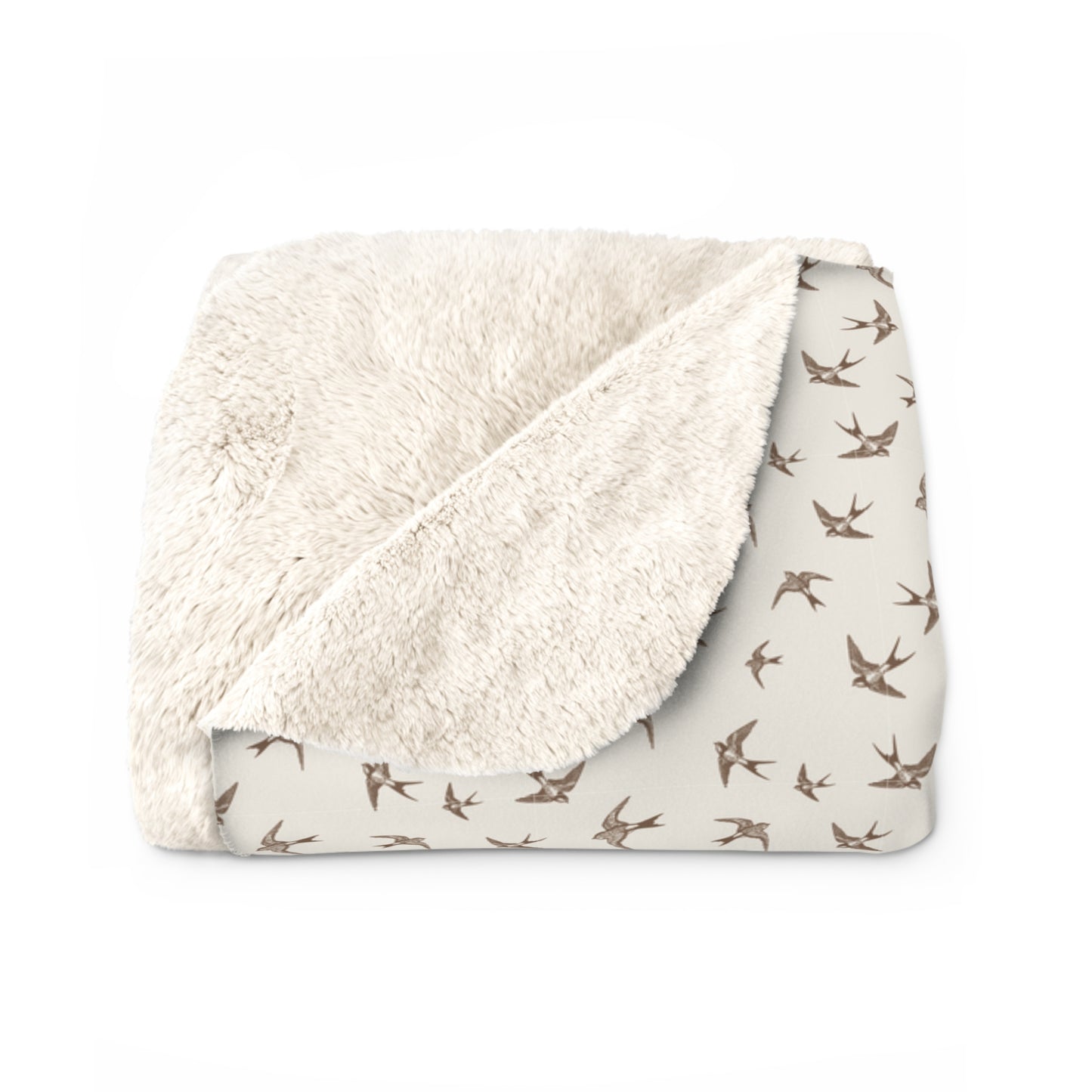 Sherpa Blanket Neutral Bird Print Fleece Throw