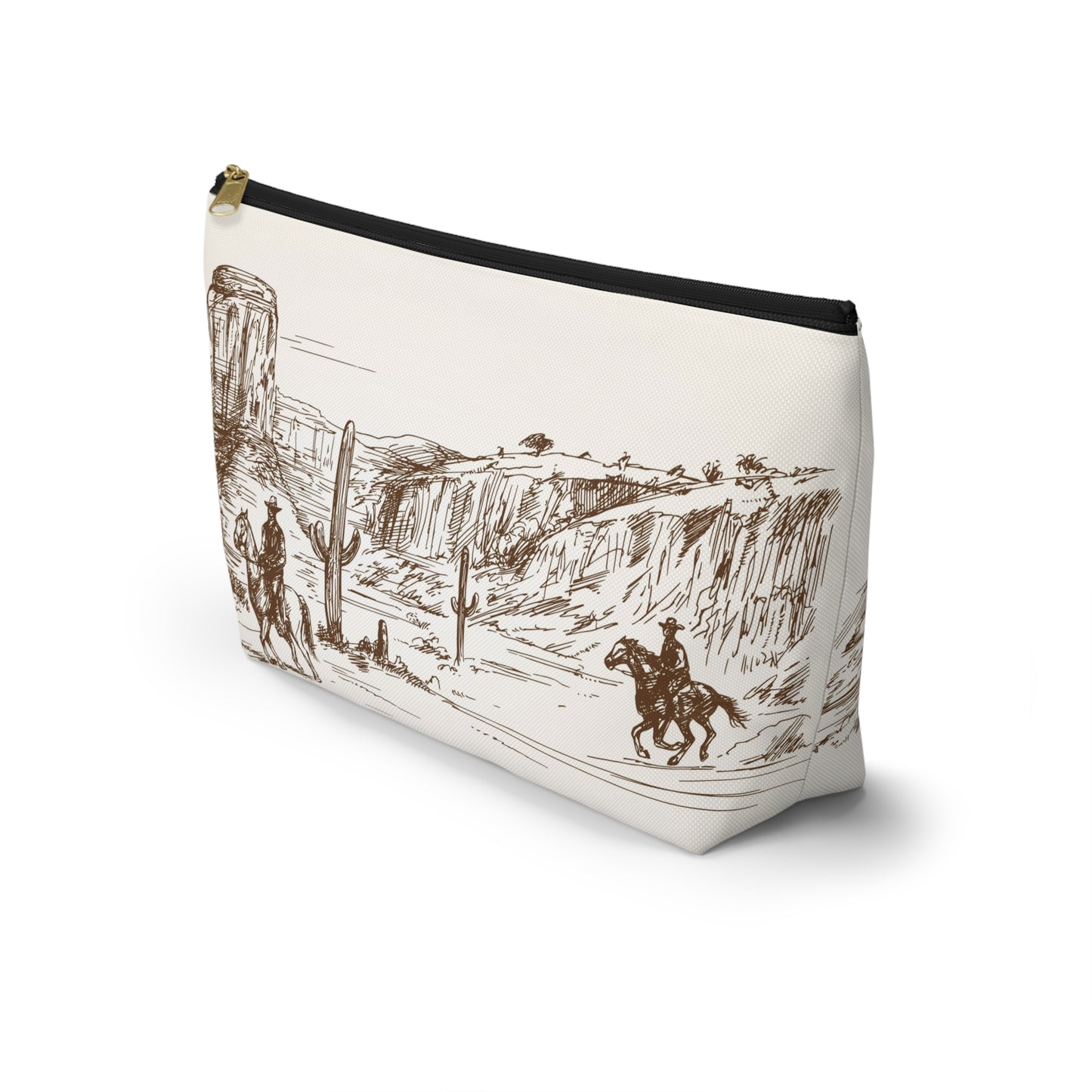 Western Cowboy Desert Accessory Pouch – Illustrated Ranch Scene T‑Bottom Makeup Bag
