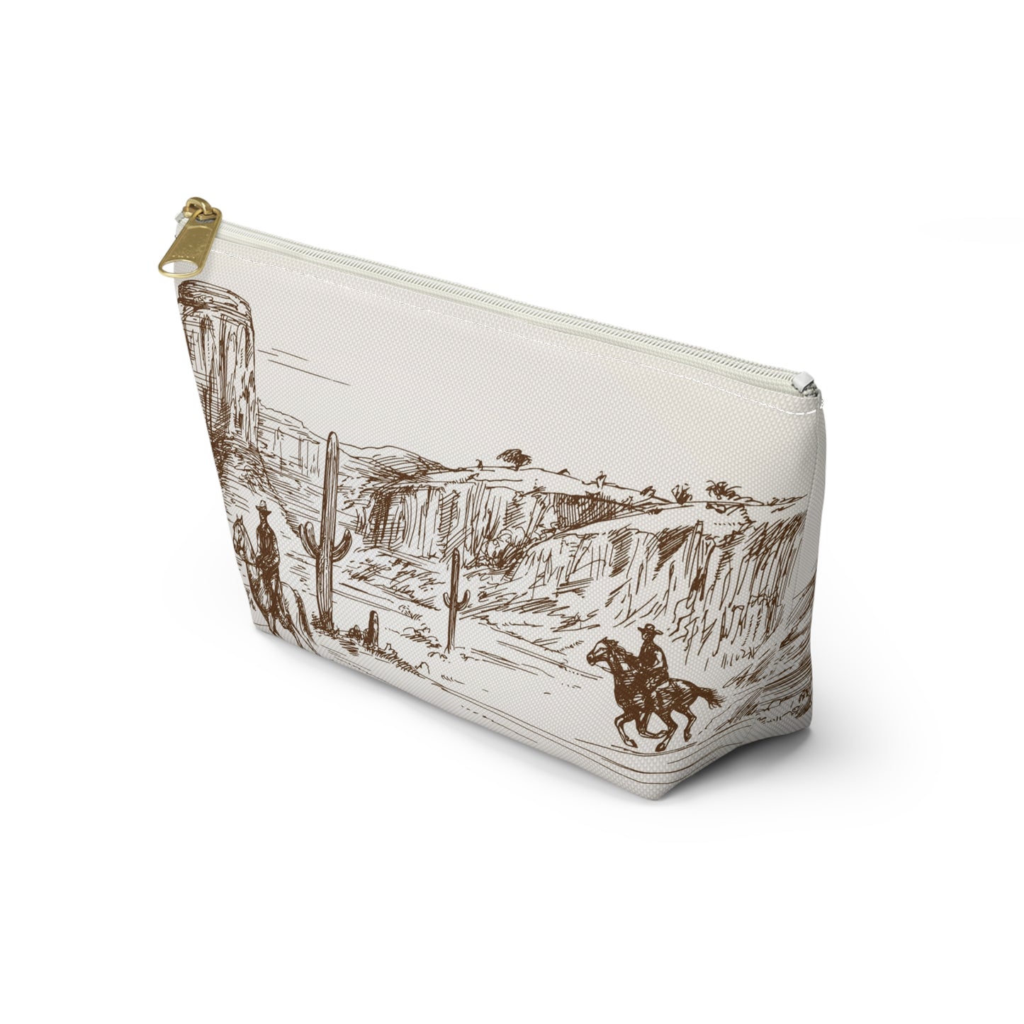 Western Cowboy Desert Accessory Pouch – Illustrated Ranch Scene T‑Bottom Makeup Bag