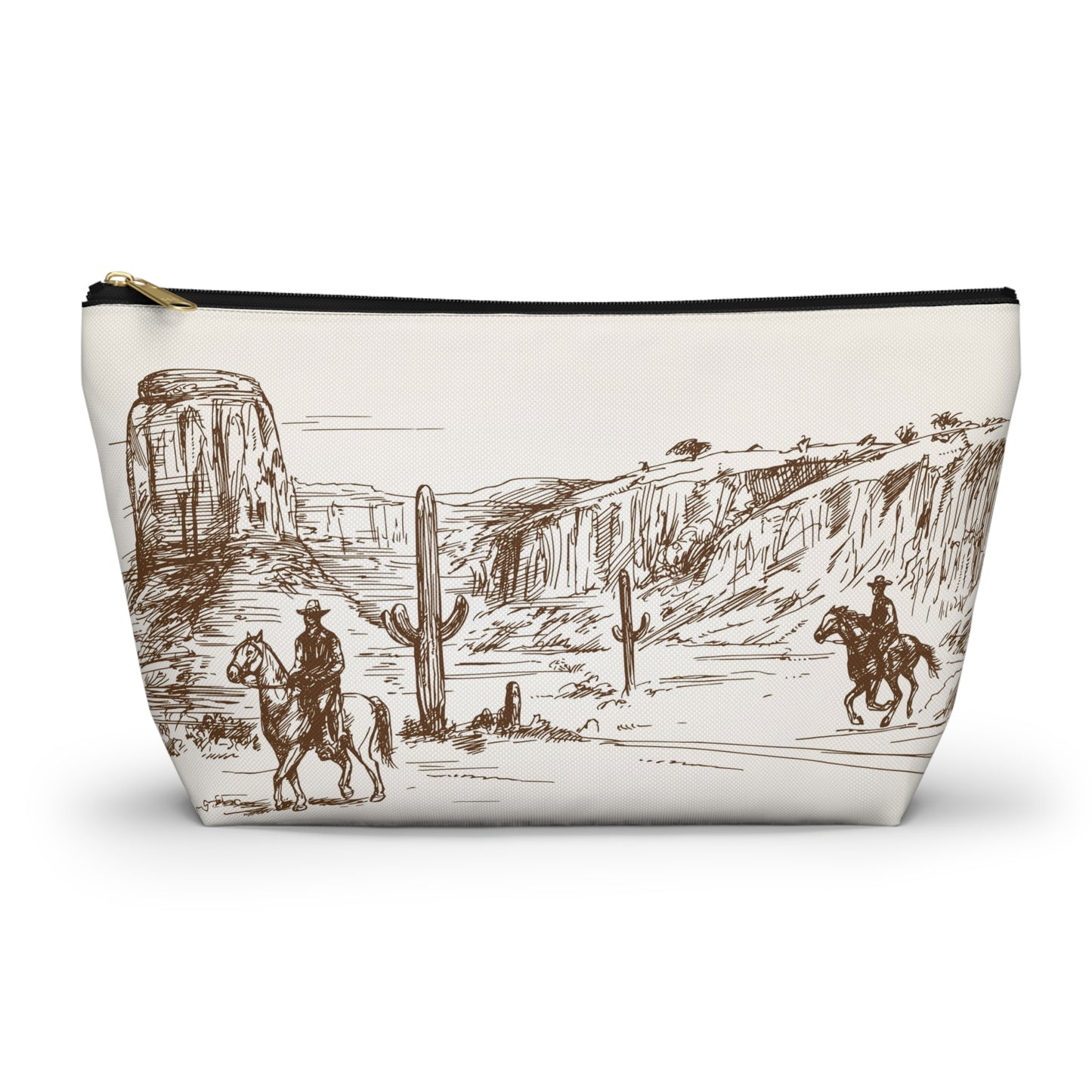 Western Cowboy Desert Accessory Pouch – Illustrated Ranch Scene T‑Bottom Makeup Bag