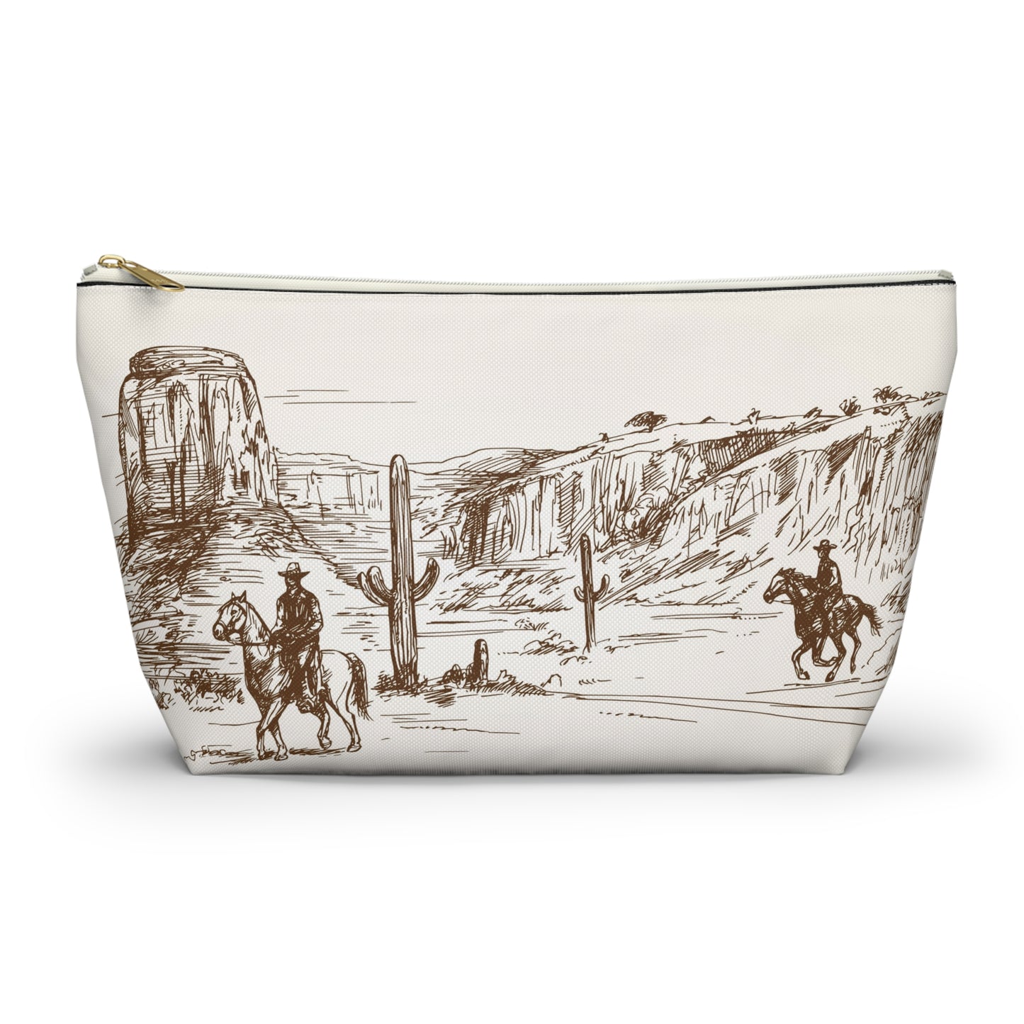 Western Cowboy Desert Accessory Pouch – Illustrated Ranch Scene T‑Bottom Makeup Bag