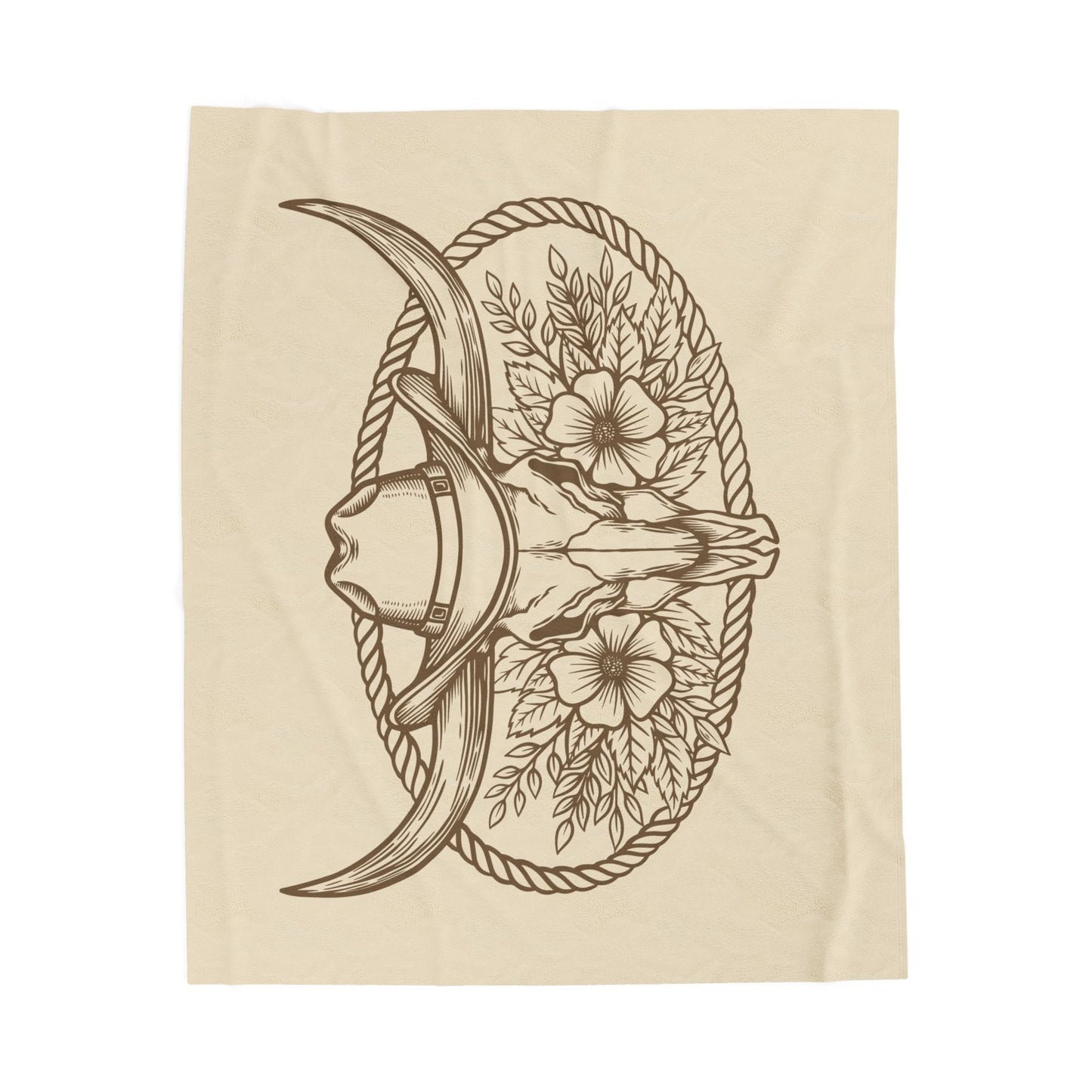 Boho Bull Skull Velveteen Throw Blanket