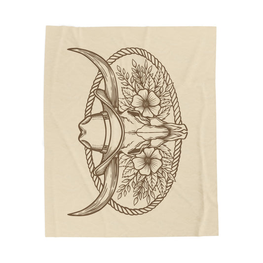 Boho Bull Skull Velveteen Throw Blanket